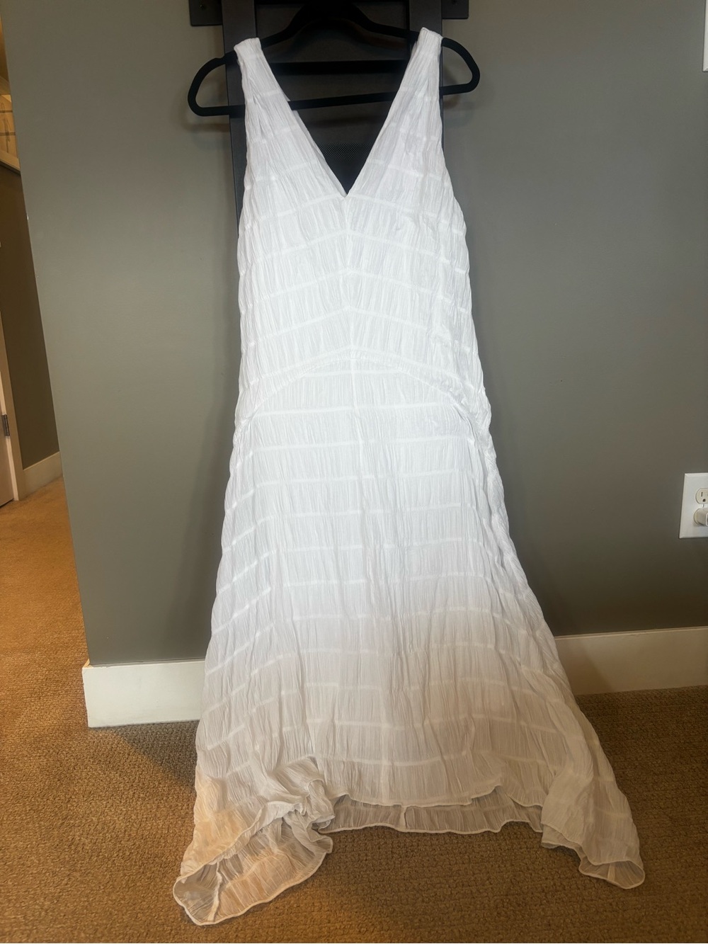 FRAME White Textured Cotton Blend Sleeveless V-Neck Lined Midi Dress S/P